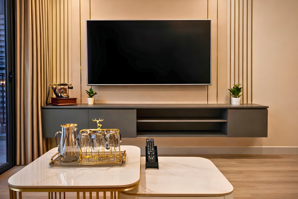Smart TV & Dining Table — Two Bedroom Apartment